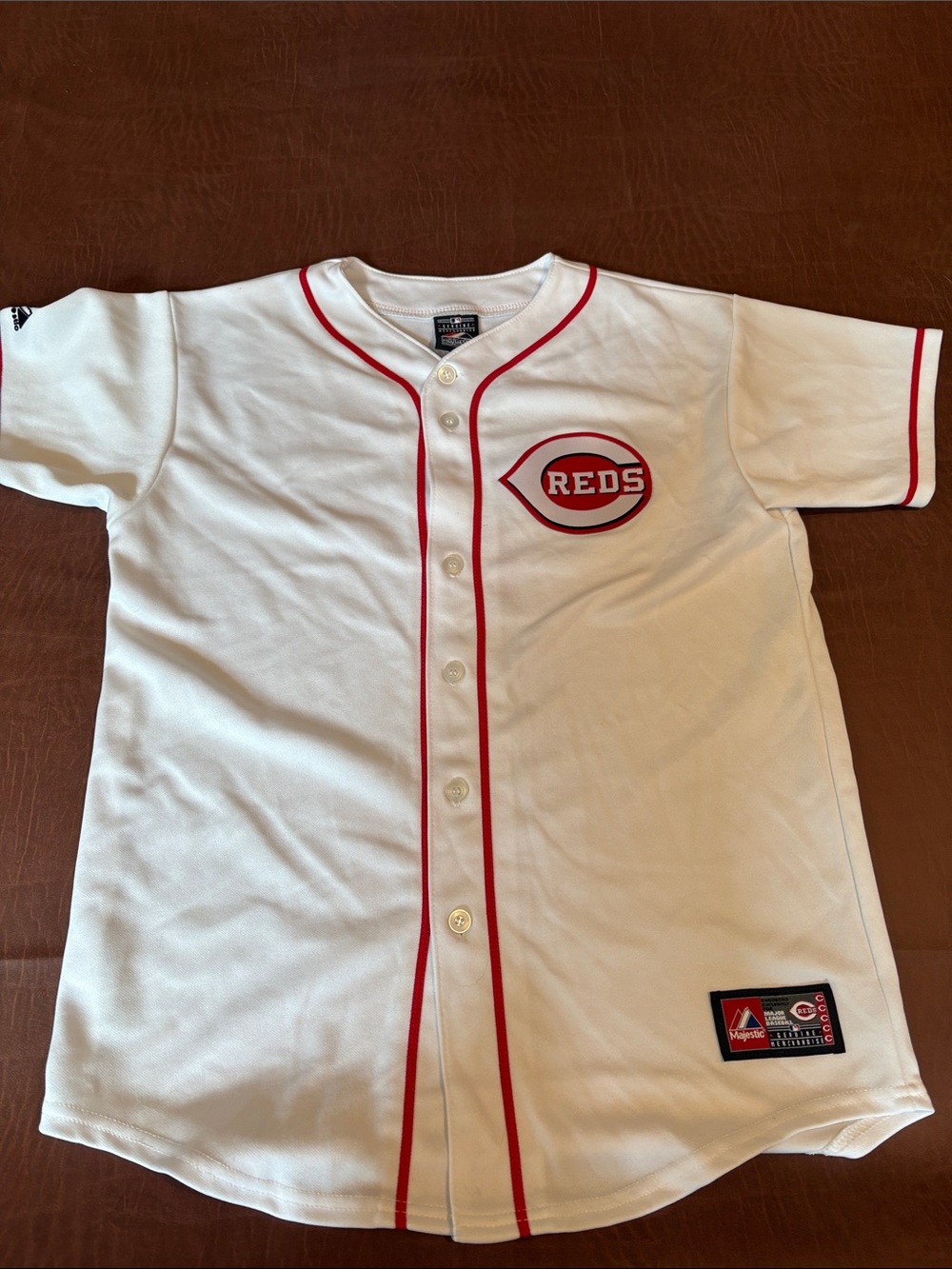 Majestic Cincinnati Reds White and Red Kids' Button-Up Jersey